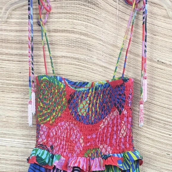 FARM RIO White Beaded Fishes Smocked Maxi Dress - Sea of Fish - Picture 5 of 11